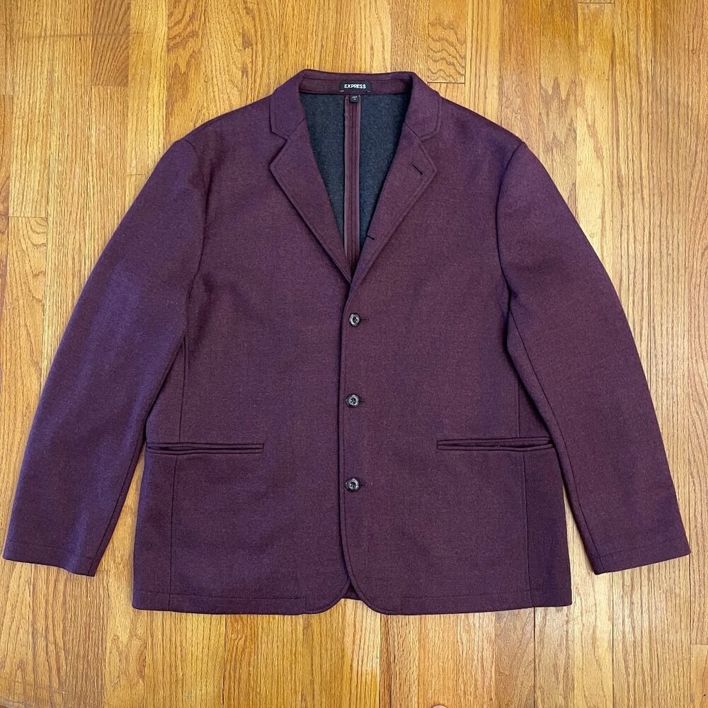 Express Knit Slim Fit Blazer Jacket Burgundy Men's Size  XL Recycled Wool